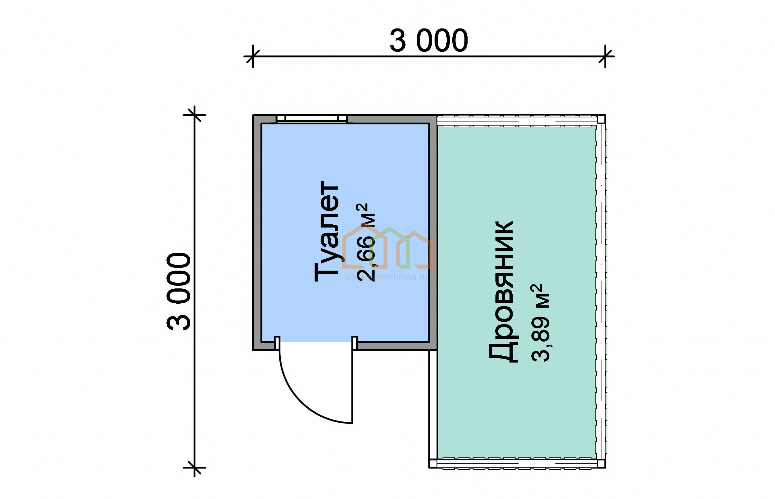 Угловой хозблок с туалетом и дровником 3x3 (9 м²), цена 182500 руб. под  ключ в Кимрах