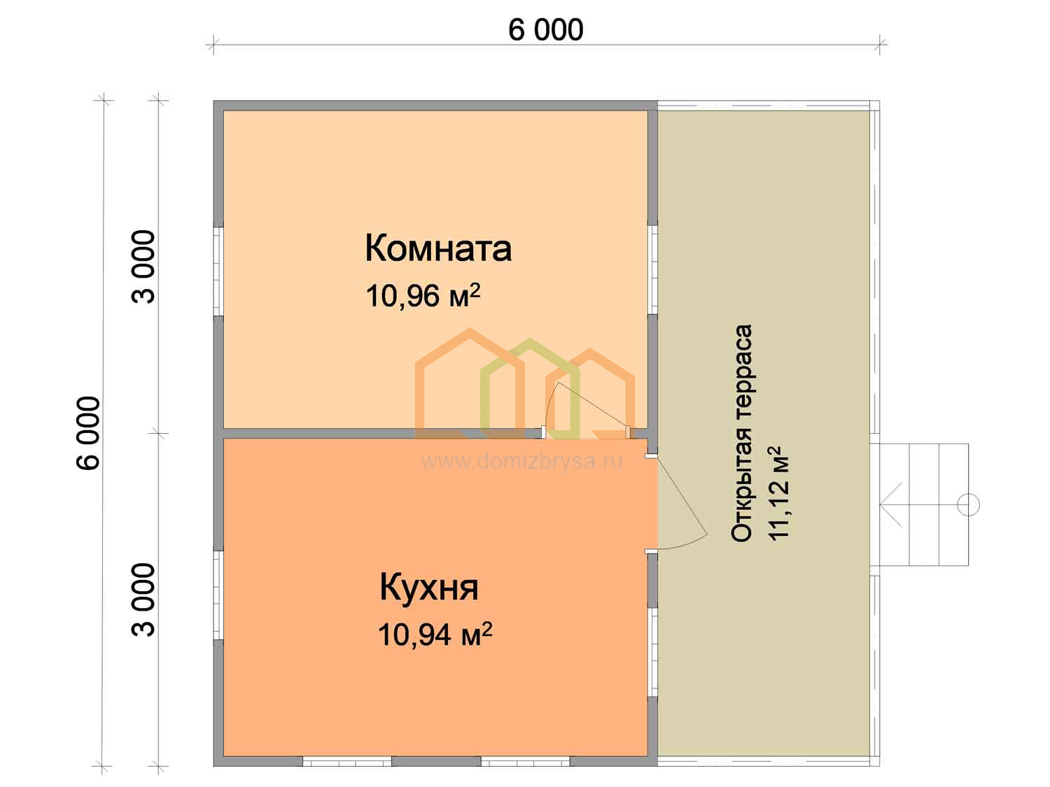 Брусовой садовый домик с террасой Вяз - 2 (БТ) 6x6 Площадь: 36 м² с  террасой купить под ключ в Кимрах