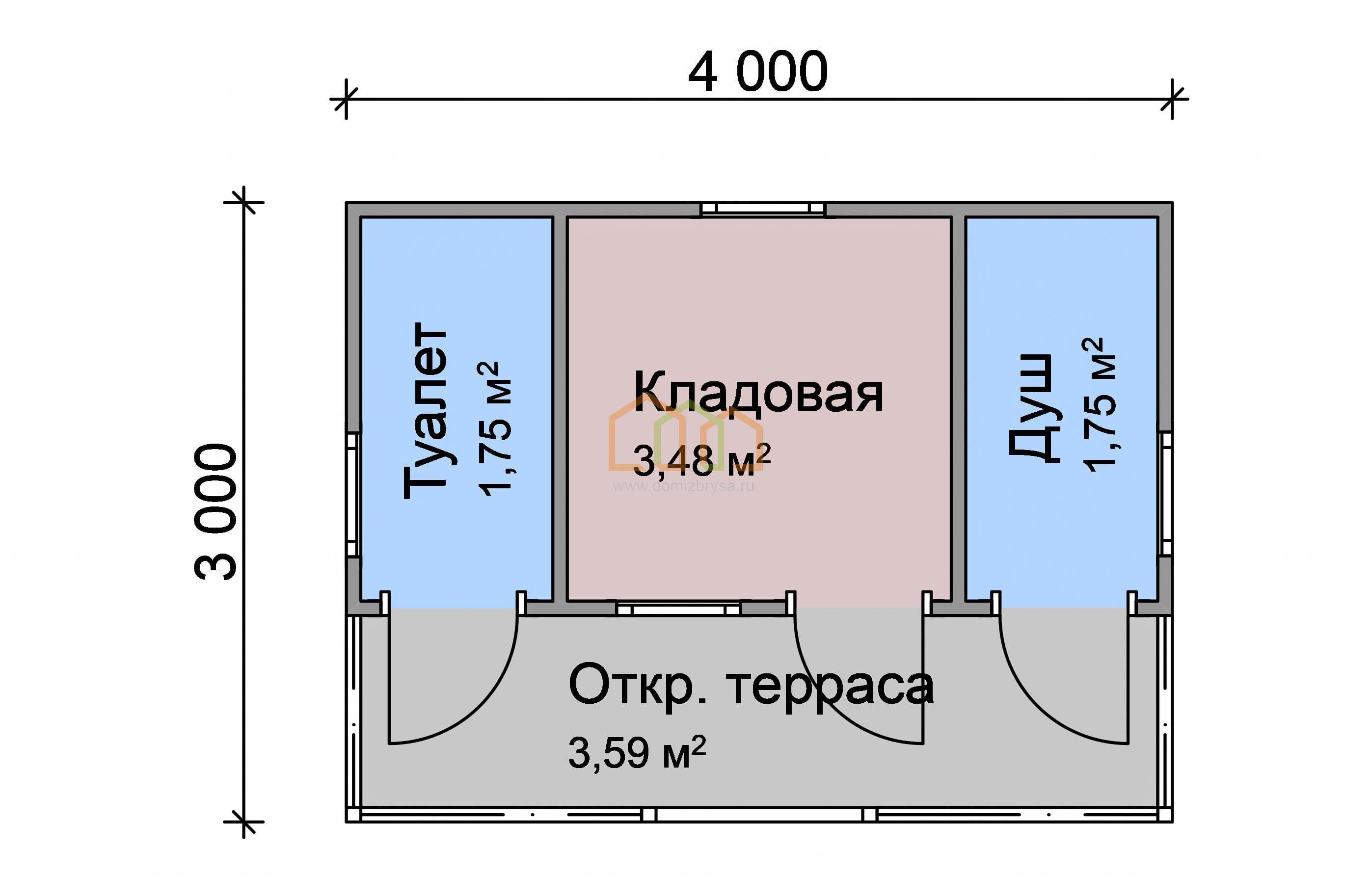 Хозблок с верандой Веста 3x4 Площадь: 12 м² с верандой со сборкой на  участке с душем, туалетом и кладовкой под ключ в Кимрах