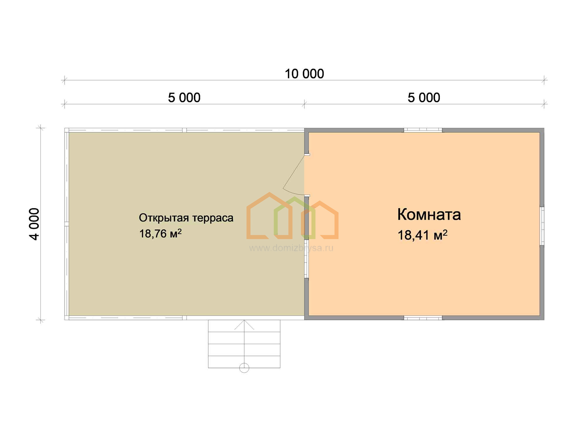 Каркасный садовый домик с террасой Дуб (КТ) 4x10 Площадь: 40 м² с террасой  под ключ в Кимрах